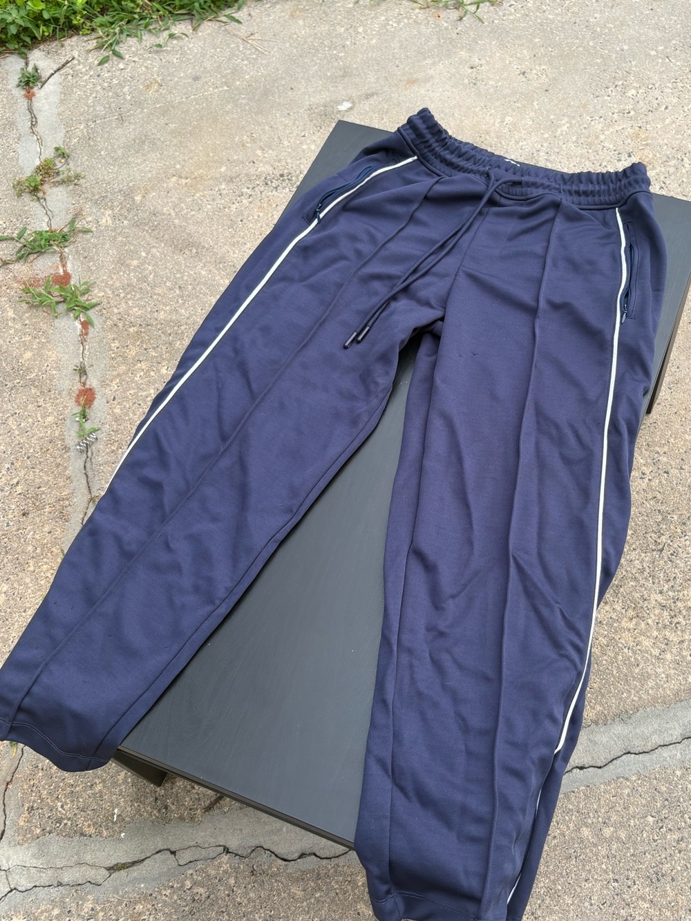 Bershka Navy Track Joggers with White Piping